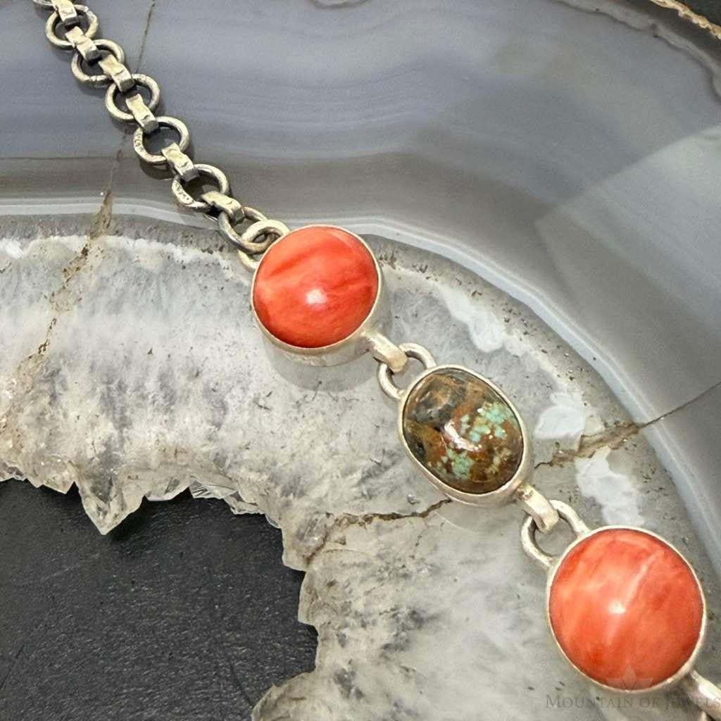 Sterling Silver Southwestern Style Turquoise & Spiny Oyster 20" Necklace For Women