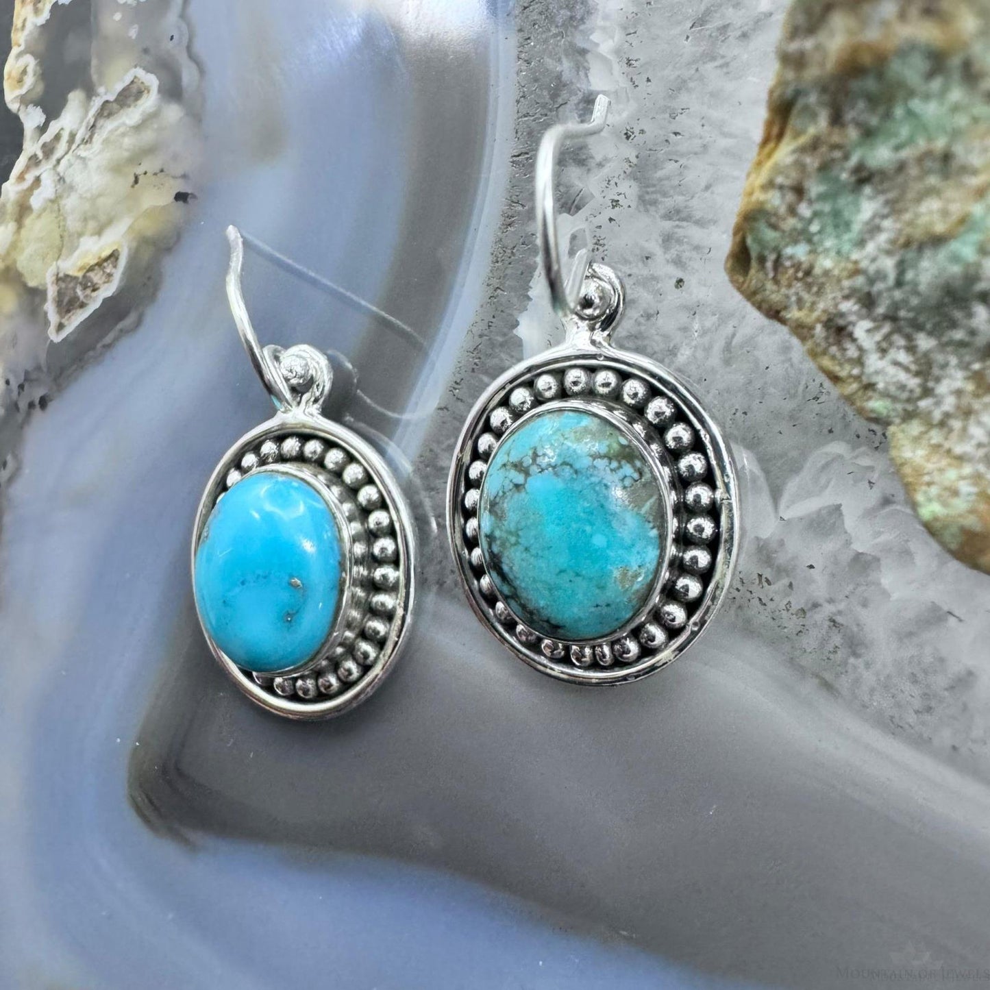 Sterling Silver Southwestern Style Oval Turquoise Dangle Earrings For Women