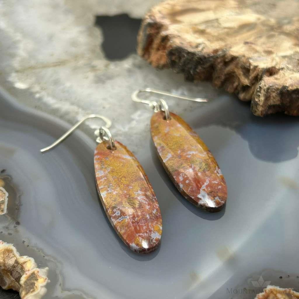 Sterling Silver Oval Plum Moss Agate Slab Dangle Earrings For Women #519