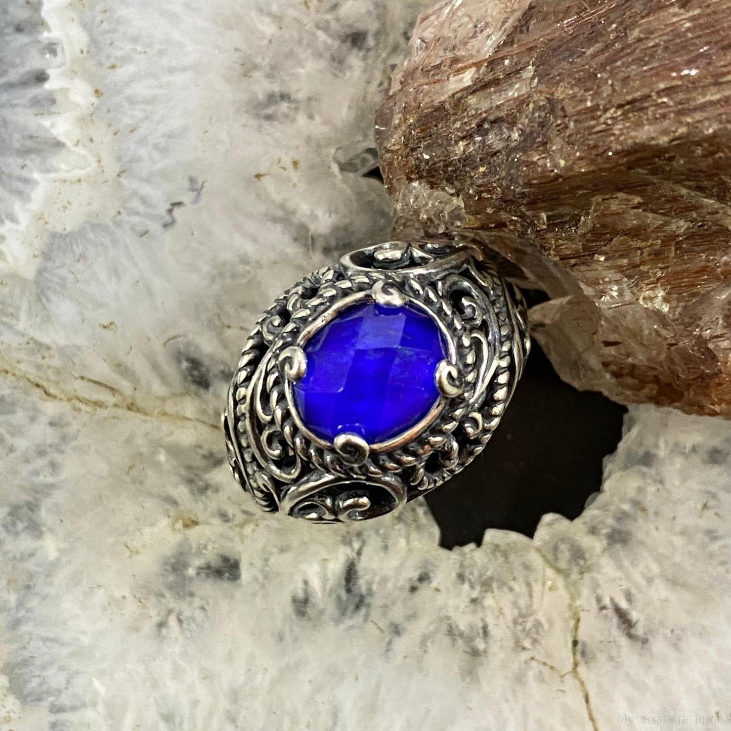 Carolyn Pollack Sterling Silver Oval Lapis Lazuli Decorated Doublet Ring For Women