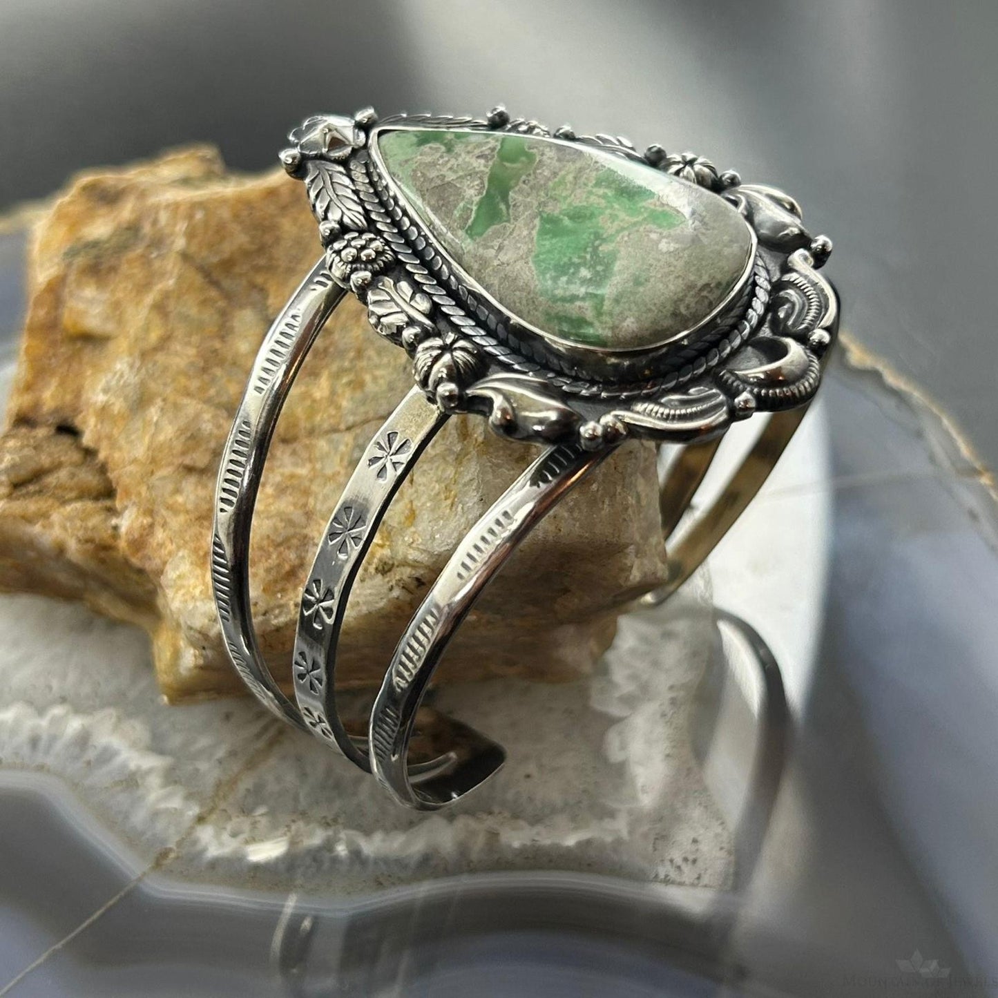 Sterling Silver Southwestern Style Large Teardrop Variscite Bracelet For Women