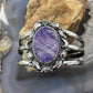 Sterling Silver Southwestern Style Large Oval Charoite Decorated Bracelet For Women