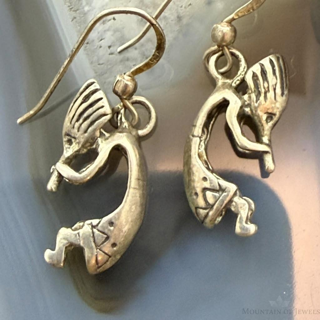 Vintage Native American Sterling Silver Kokopelli Dangle Earrings For Women