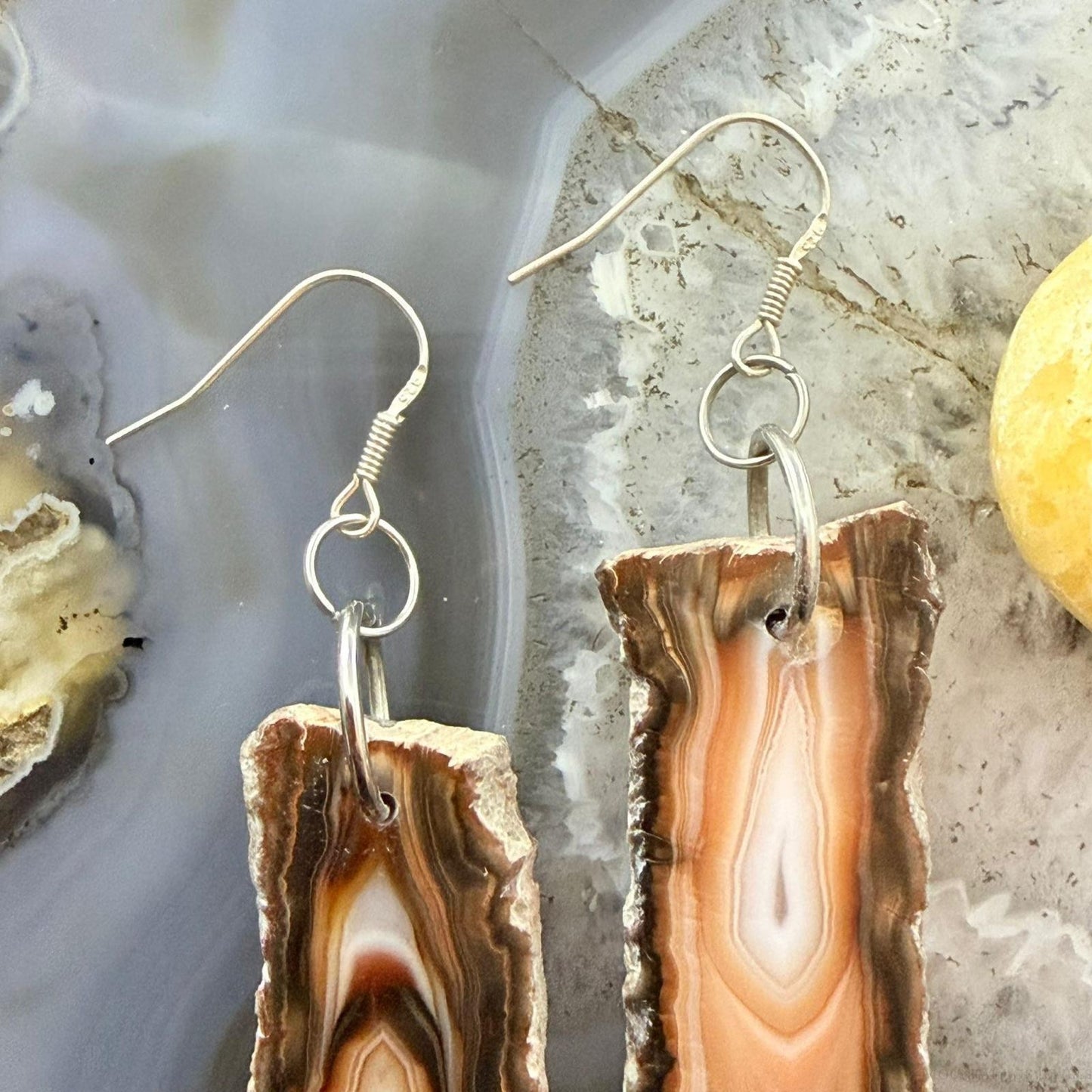 Sterling Silver Agate Slab Dangle Earrings For Women #407
