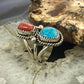 Native American Sterling Silver Coral & Sleeping Beauty Turquoise Ring Size 8 For Women