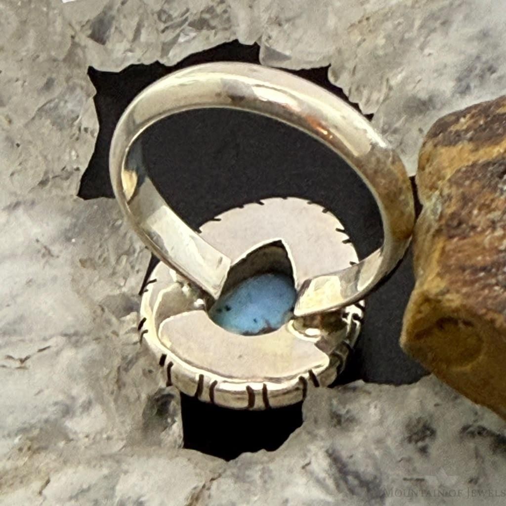 Sterling Silver Southwestern Style Teardrop Golden Hill Turquoise Ring Size 5 For Women