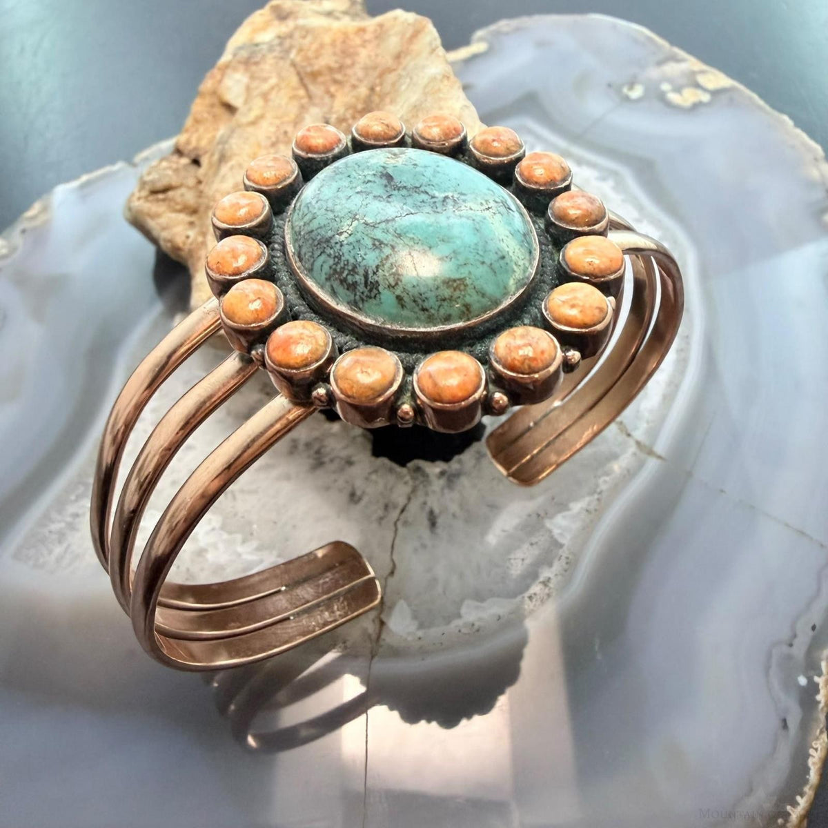 Copper Southwestern Style Tibetan Turquoise & Spiny Oyster Bracelet For Women