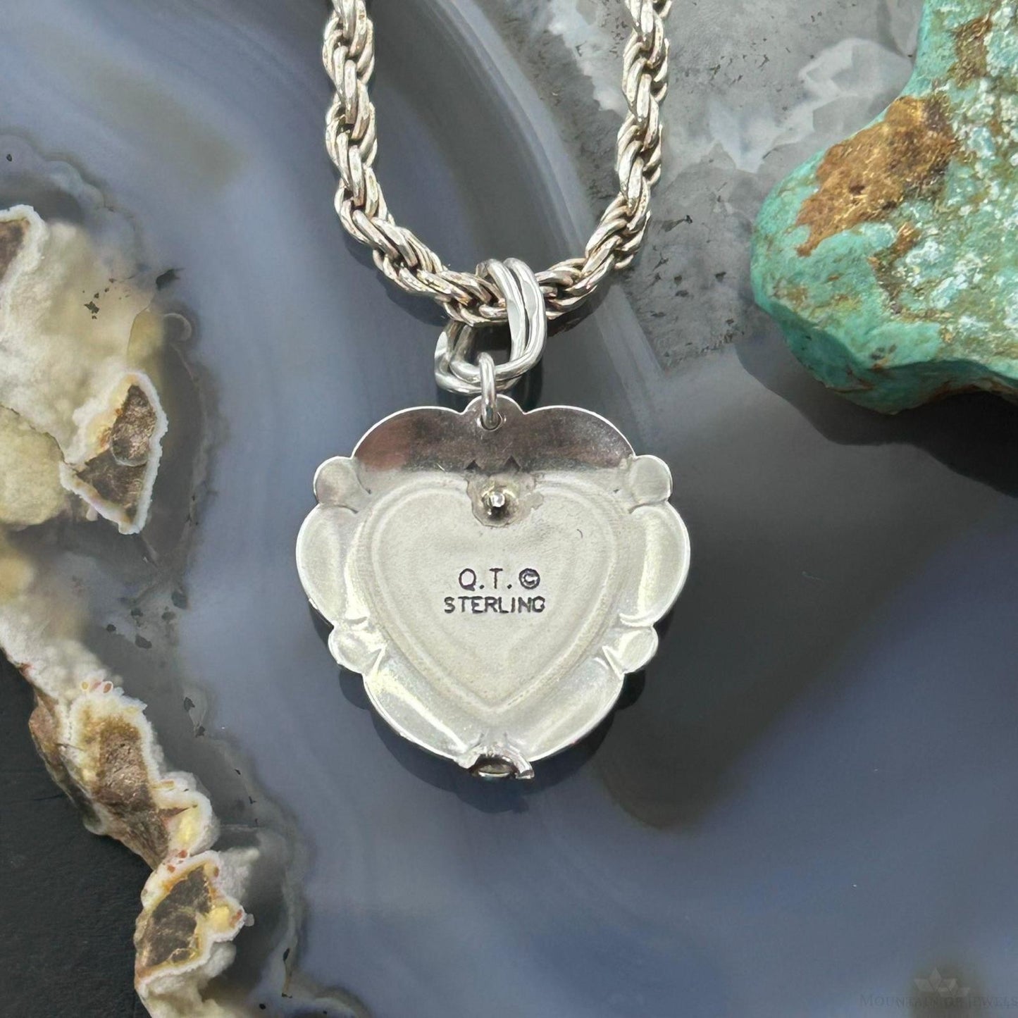 QT Quoc Sterling Silver Southwestern Style Multistone Inlay Heart Pendant For Women