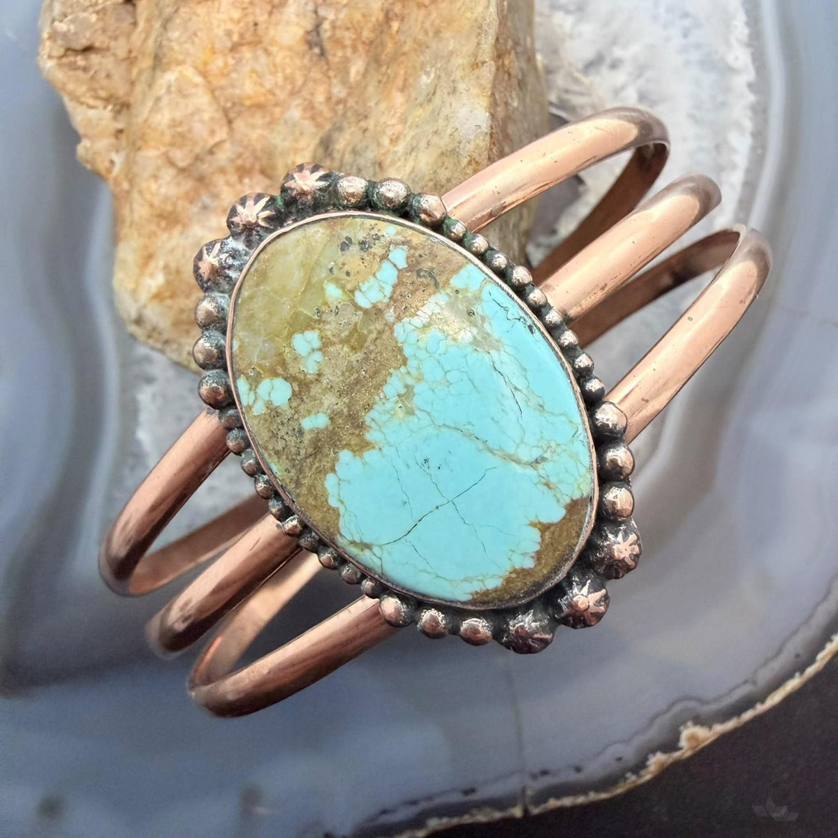 Copper Southwestern Style Oval Turquoise #8 Decorated Bracelet For Women