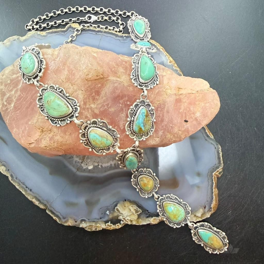 Sterling Silver Southwestern Style Royston Turquoise Lariat 29" Necklace For Women