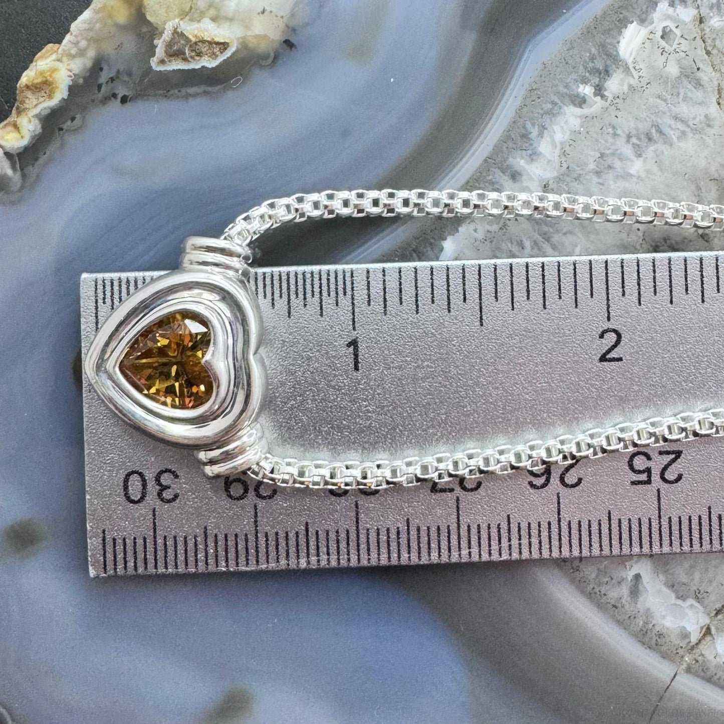 Carolyn Pollack Sterling Silver Faceted Citrine Slide Heart Pendant W/Necklace For Women