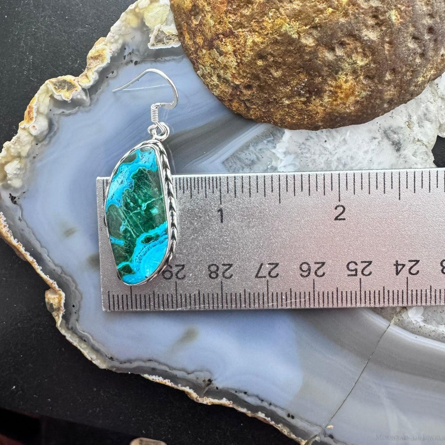 Sterling Silver Southwestern Style Tilde Malachite Azurite Dangle Earrings For Women