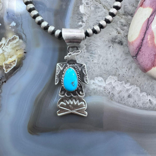 Native American Sterling Silver Thunderbird W/Turquoise Unisex Pendant