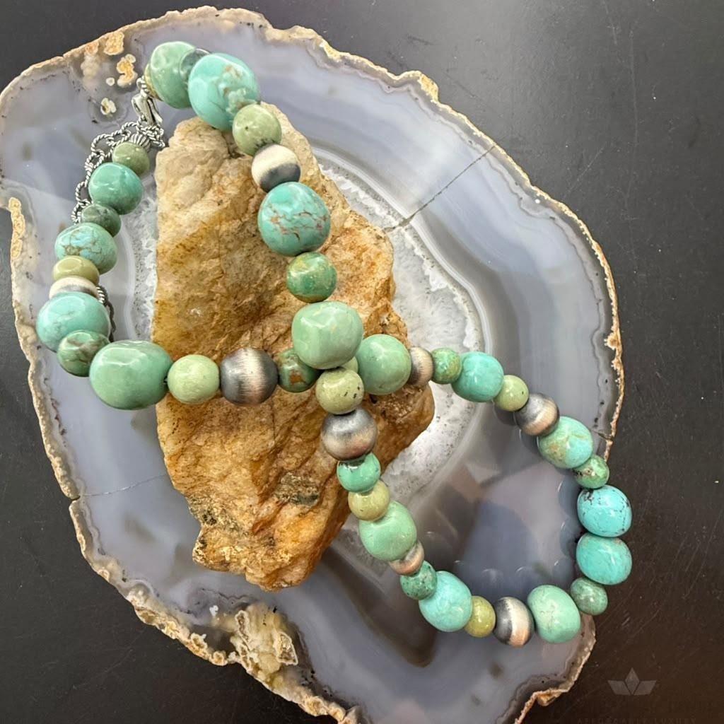 Carolyn Pollack Sterling Silver Navajo Pearl & Turquoise Beads 16"-18" Necklace For Women