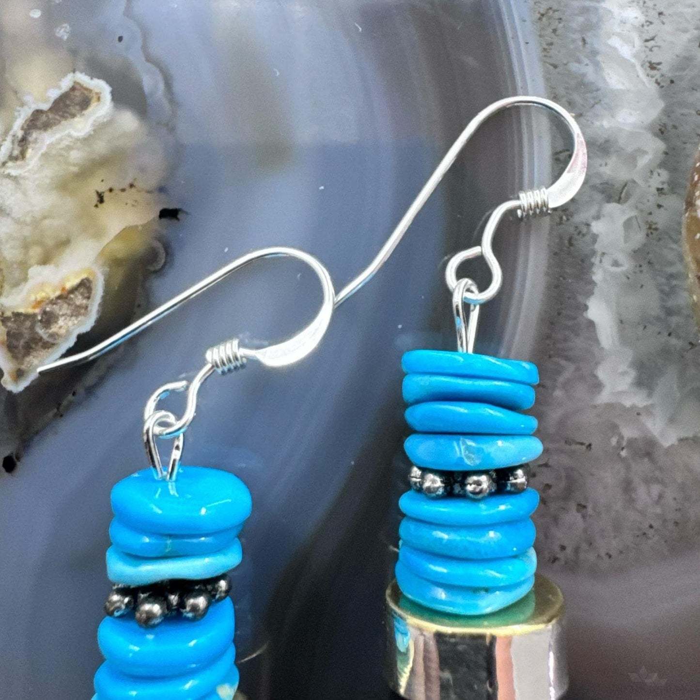Tommy & Rosita Singer Sterling Silver Turquoise Beads Dangle Earrings For Women