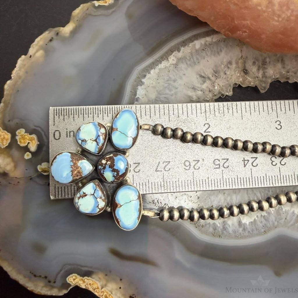 Sterling Silver Southwestern Style Golden Hill Turquoise Cluster 23" Lariat For Women