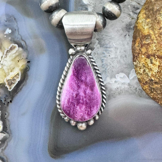 Robert Shakey Sterling Silver Teardrop Purple Spiny Oyster Pendant For Women