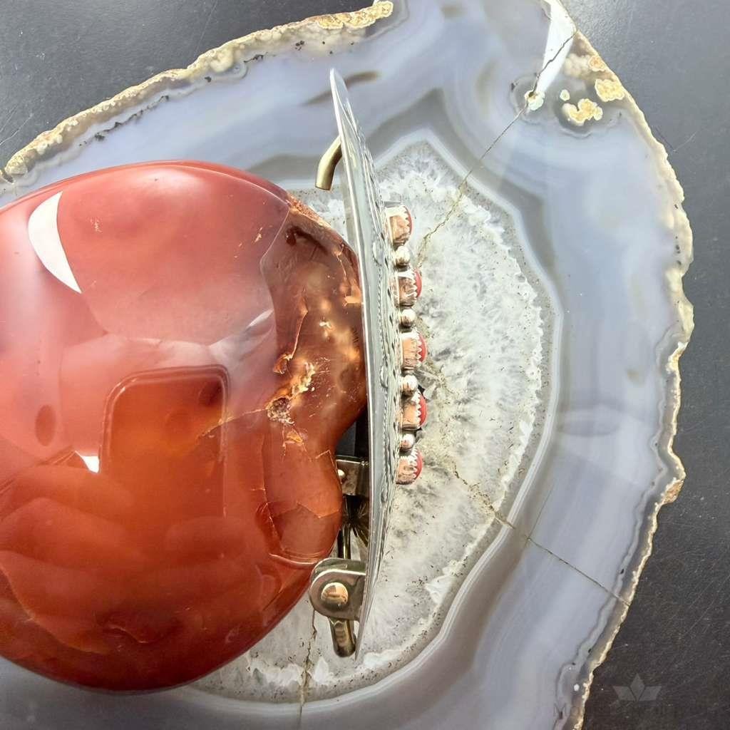 Joann Begay Native American Sterling Silver 5 Coral Stamped Belt Buckle For Men