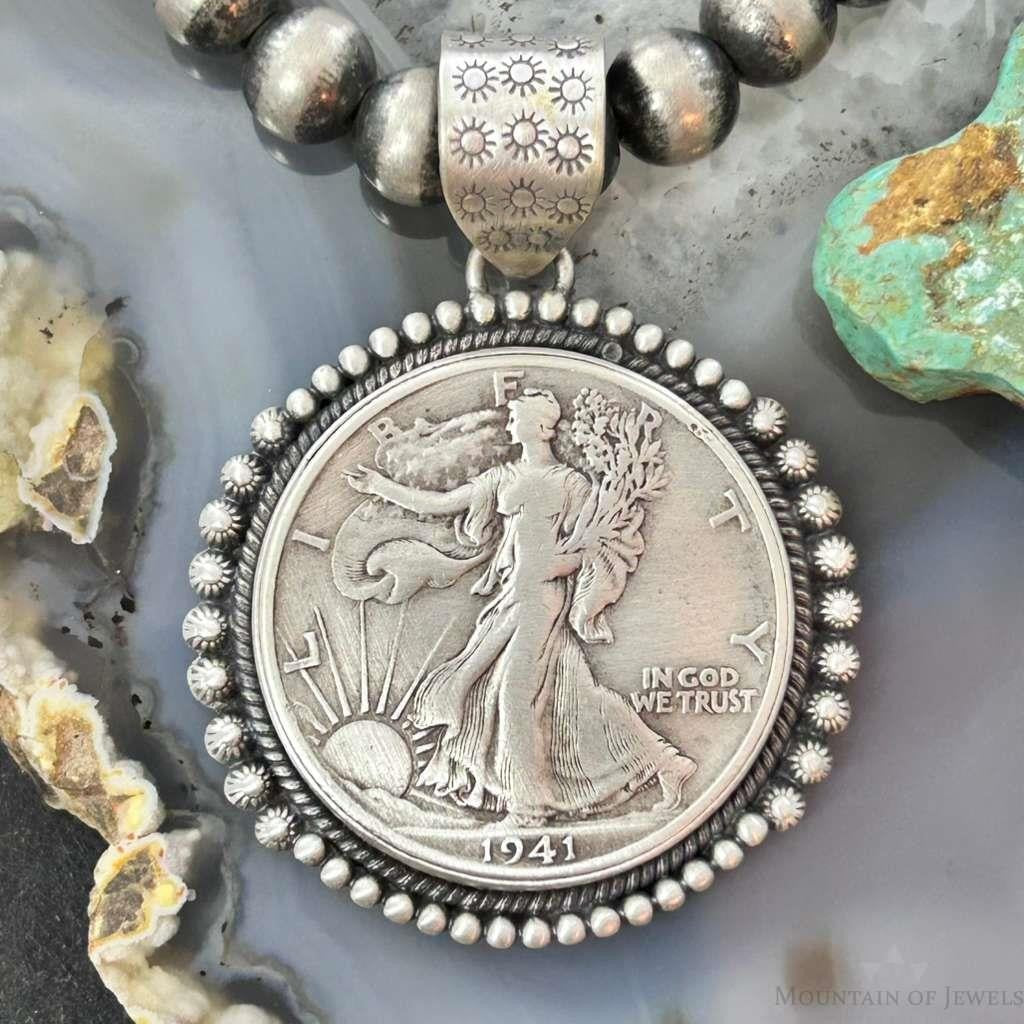 Genuine 90% Silver 1941 US Walking Liberty Half Dollar Decorated Unisex Pendant