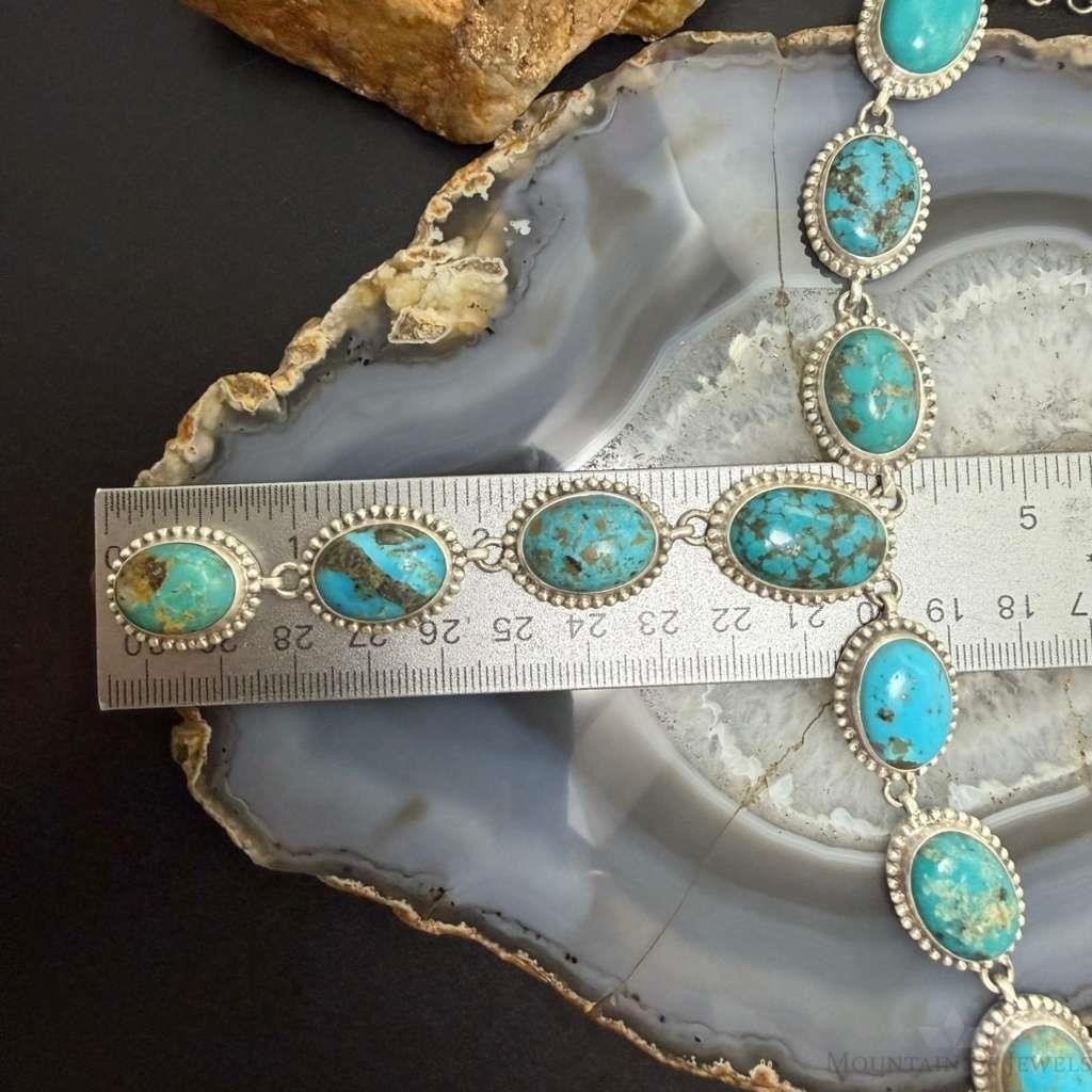 Sterling Silver Southwestern Style Oval Kingman Turquoise Lariat 28" Necklace For Women