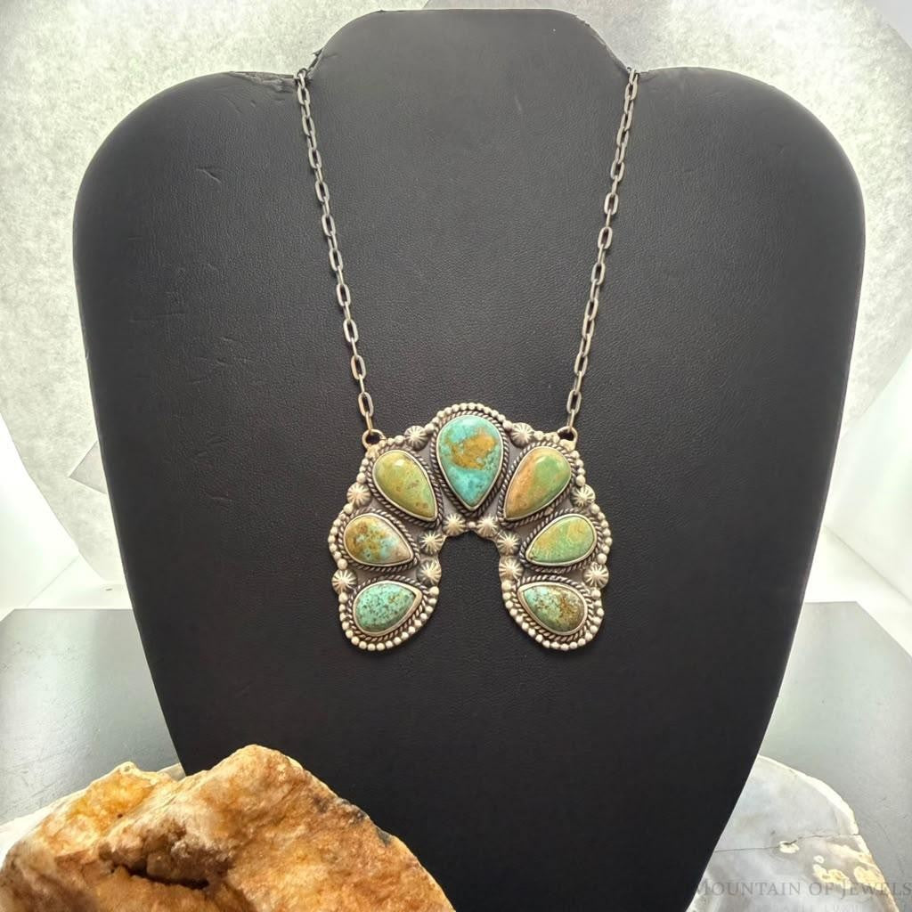 Sterling Silver Southwestern Style Teardrop Royston Turquoise 23" Naja Necklace For Women