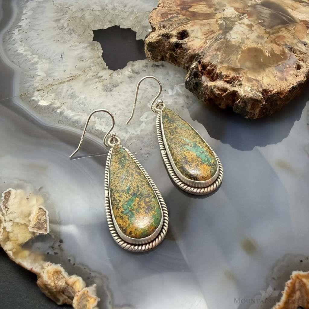 Sterling Silver Southwestern Style Teardrop Turquoise Dangle Earrings For Women