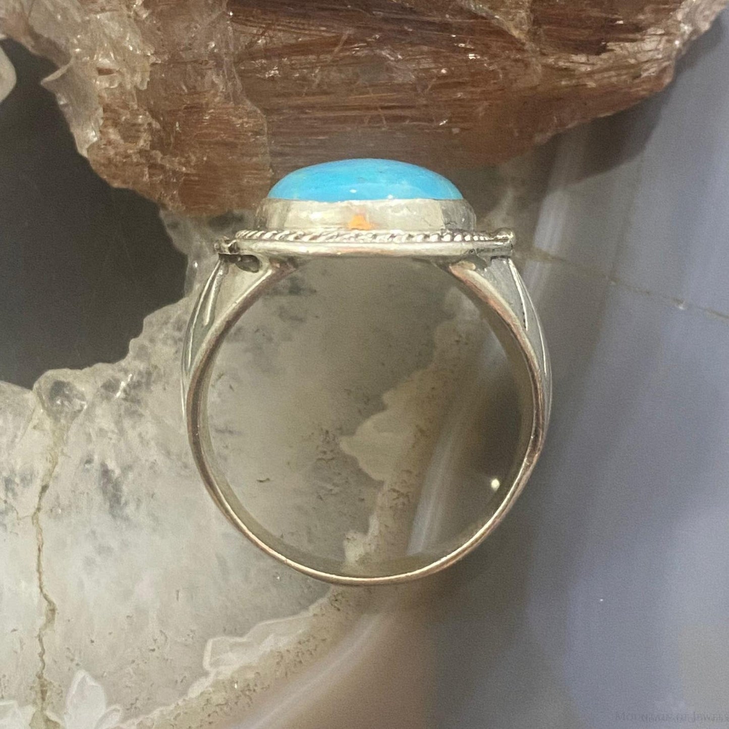 Native American Sterling Silver Oval Turquoise Unisex Shield Ring Size 10 &10.5