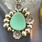 Sterling Silver Southwestern Style Turquoise w/Flower Decorated Pendant For Women
