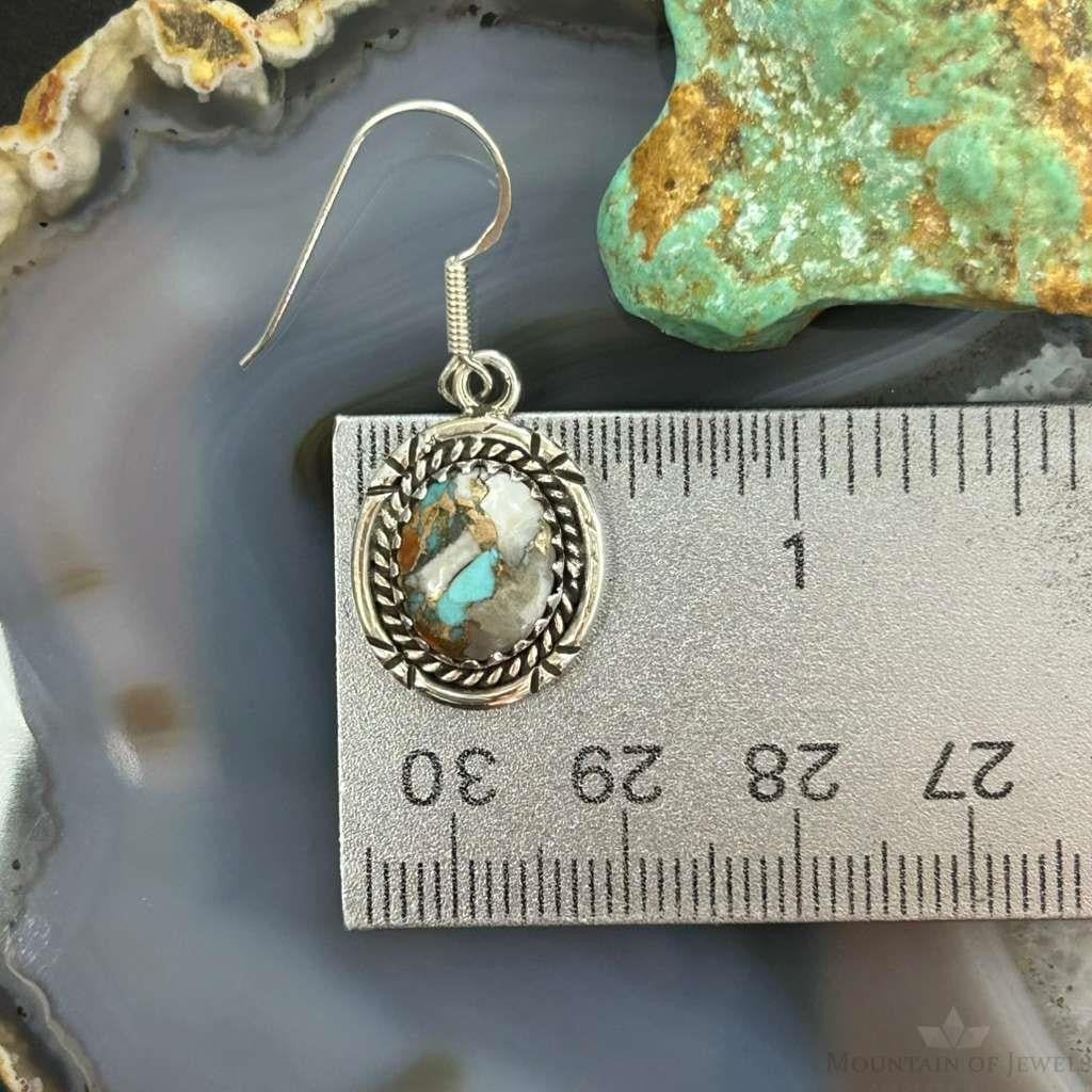Sterling Silver Southwestern Style Spiny Oyster Turquoise Dangle Earrings For Women