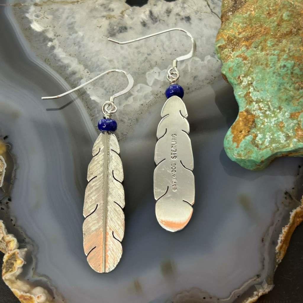 Anthony Gatewood Sterling Silver & Lapis Bead Feather Dangle Earrings For Women