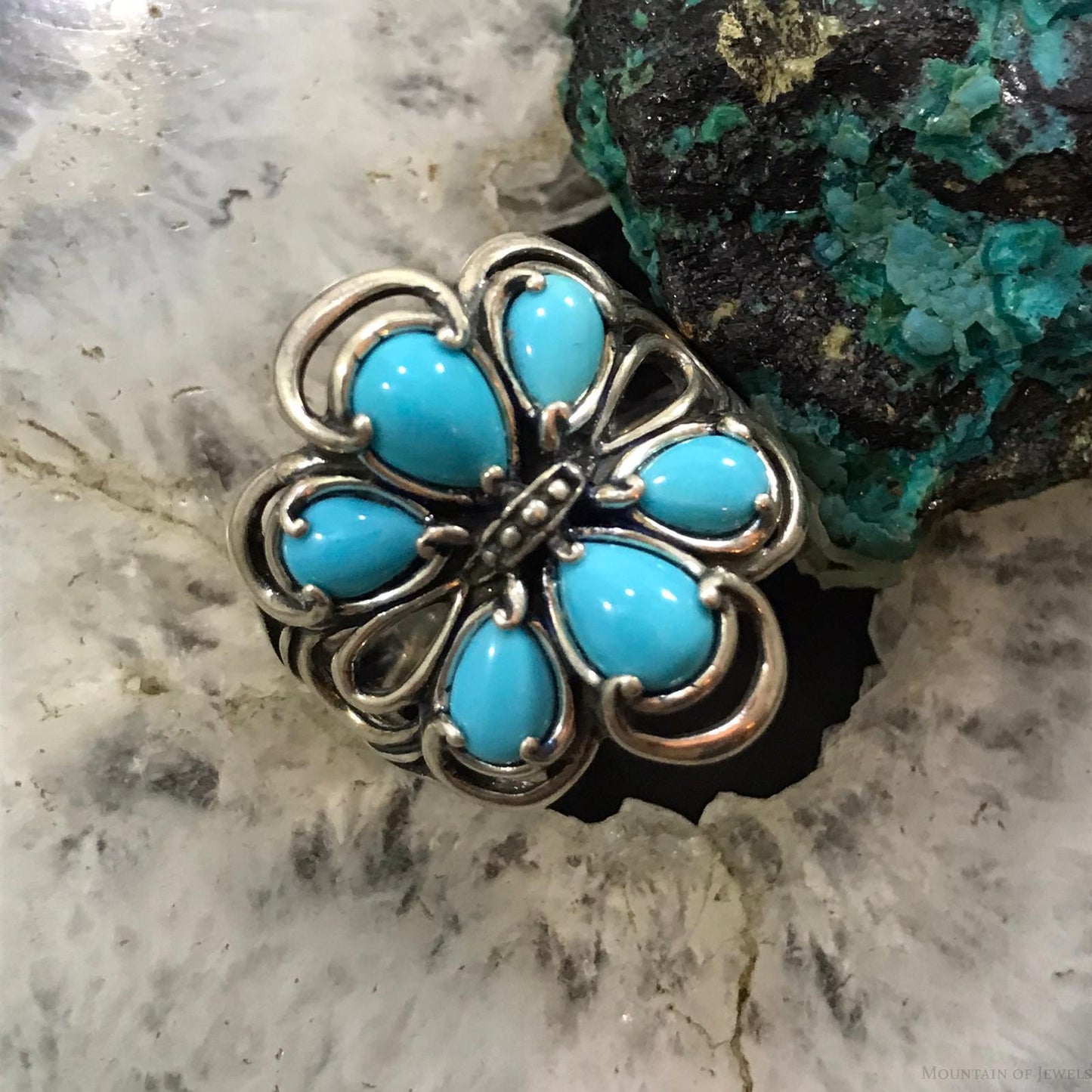 Carolyn Pollack Sterling Silver 6 Sleeping Beauty Turquoise Ring Size 8 For Women