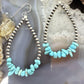 Sterling Silver Navajo Pearl Bead & Chunky Turquoise Dangle Hoop Earrings For Women