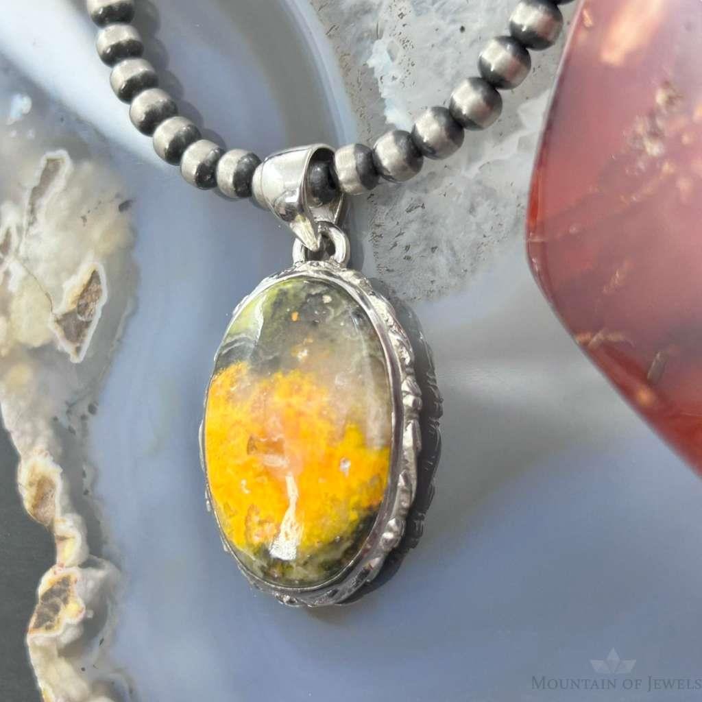 Sterling Silver Southwestern Style Oval Yellow Jasper Pendant For Women #5