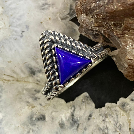 Carolyn Pollack Southwestern Style Sterling Silver Triangle Lapis Lazuli Decorated Ring For Women