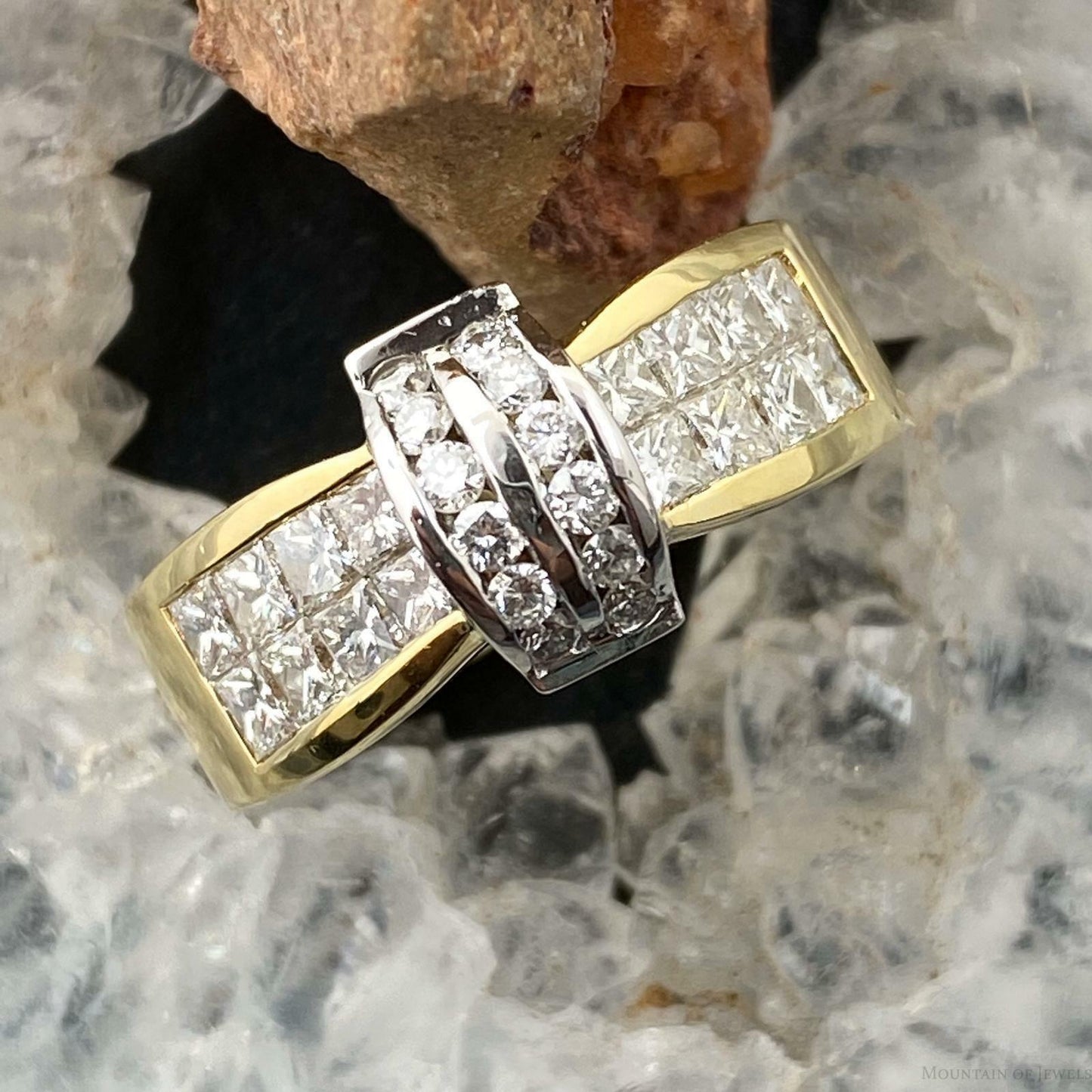 18K Two Tone Diamonds Band Ring Size 6.5 For Women, Multi Stone Ring For Women