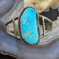 Vintage Native American Silver Large Kidney Shape Turquoise Bracelet For Women