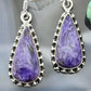 Sterling Silver Southwestern Style Teardrop Charoite Dangle Earrings For Women