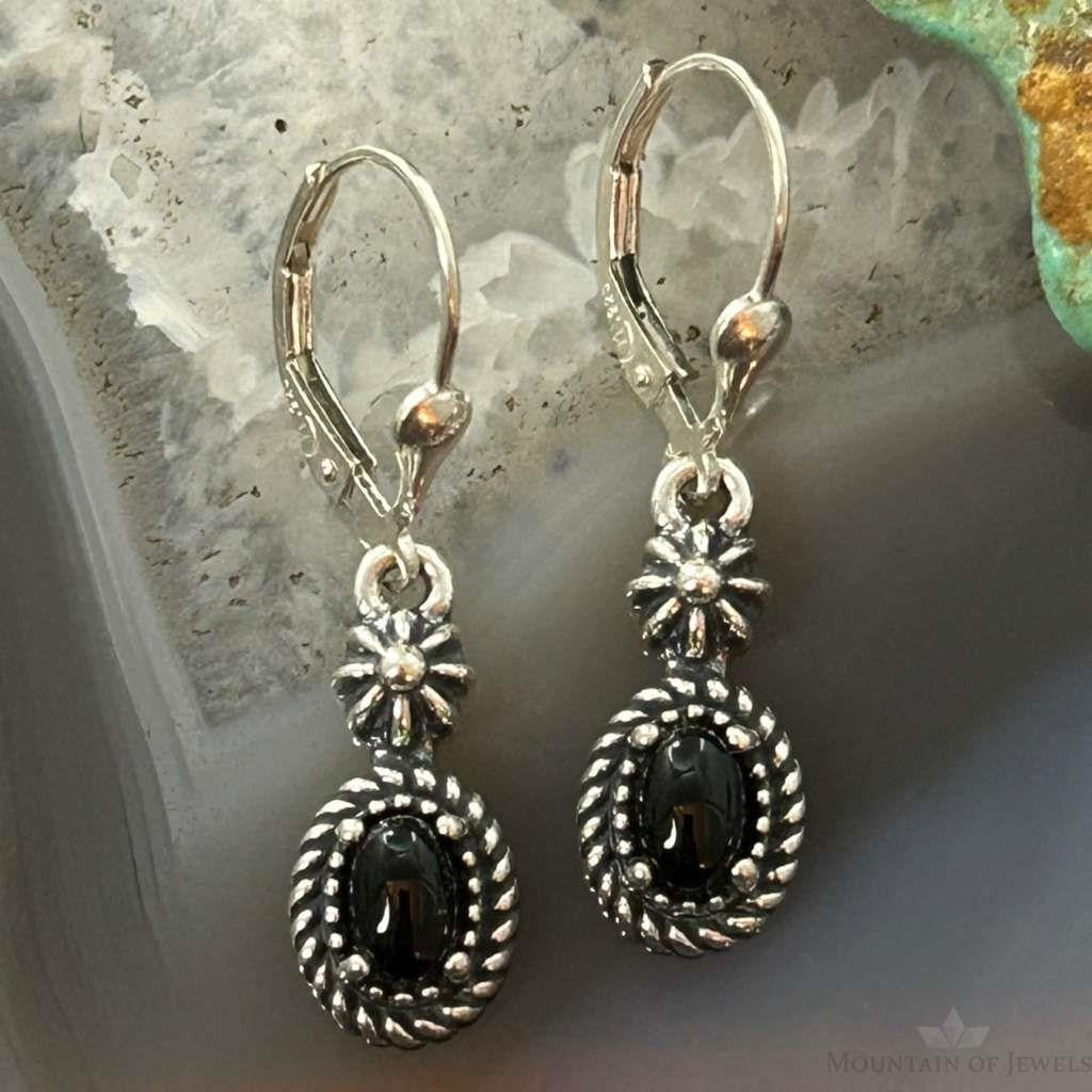 Carolyn Pollack Sterling Silver Onyx Decorated Dangle Earrings For Women