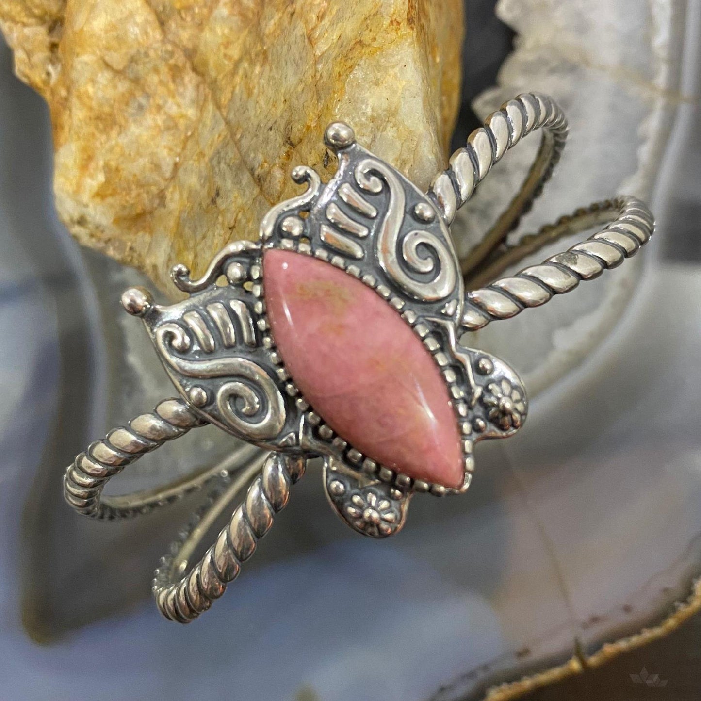 Carolyn Pollack Sterling Silver Rhodonite Butterfly Decorated Bracelet For Women