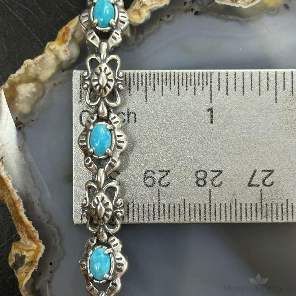 Carolyn Pollack Sterling Silver 6 Oval Turquoise Decorated Link Bracelet For Women