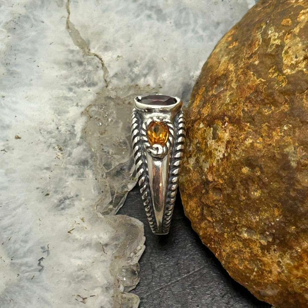 Carolyn Pollack Sterling Silver Faceted Citrine & Tourmaline Ring Size 5.25 For Women