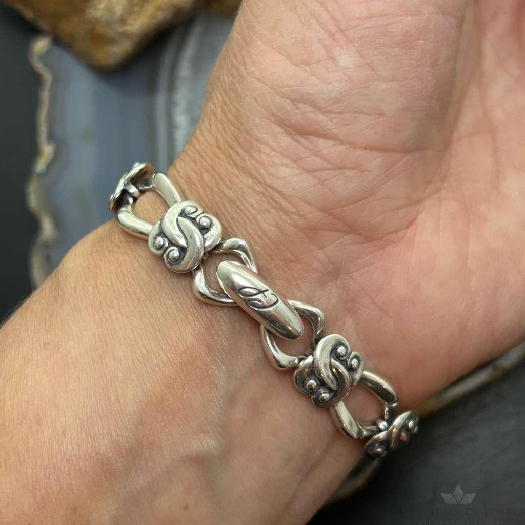 Carolyn Pollack Sterling Silver Fold Over Clasp Link Bracelet For Women