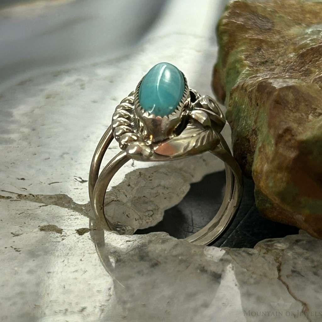 Silver Ray Sterling Silver Turquoise Decorated Leaves Ring Size 6 For Women