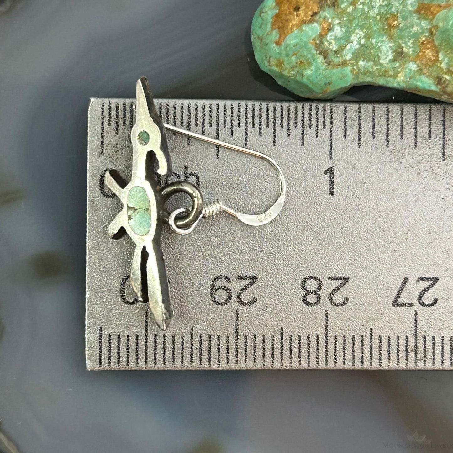 Vintage Silver Native American Roadrunner w/Turquoise Dangle Earrings For Women