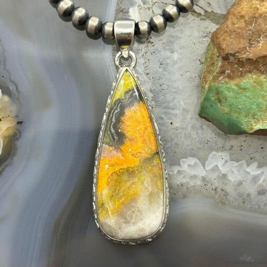 Sterling Silver Southwestern Style Teardrop Bumblebee Jasper Decorated Pendant For Women