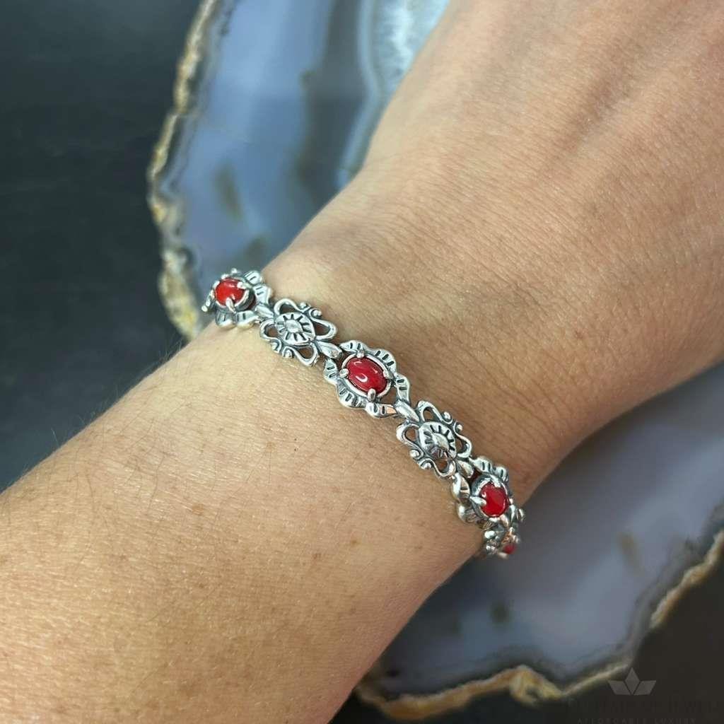 Carolyn Pollack Sterling 7 Oval Red Jasper Decorated Link Bracelet For Women