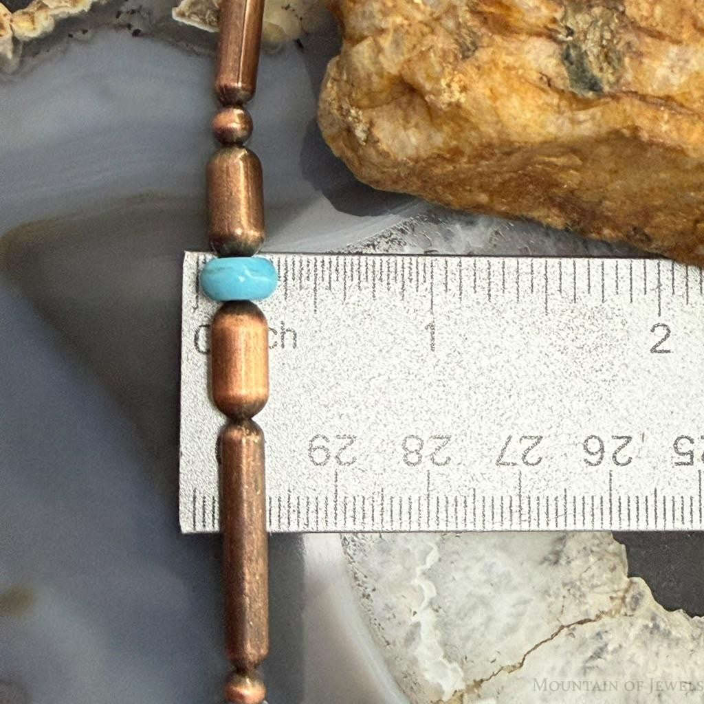 Southwestern Style 5-6mm Copper Navajo Pearl Round & Cylinder w/Royal Beauty Turquoise 20" Necklace For Women