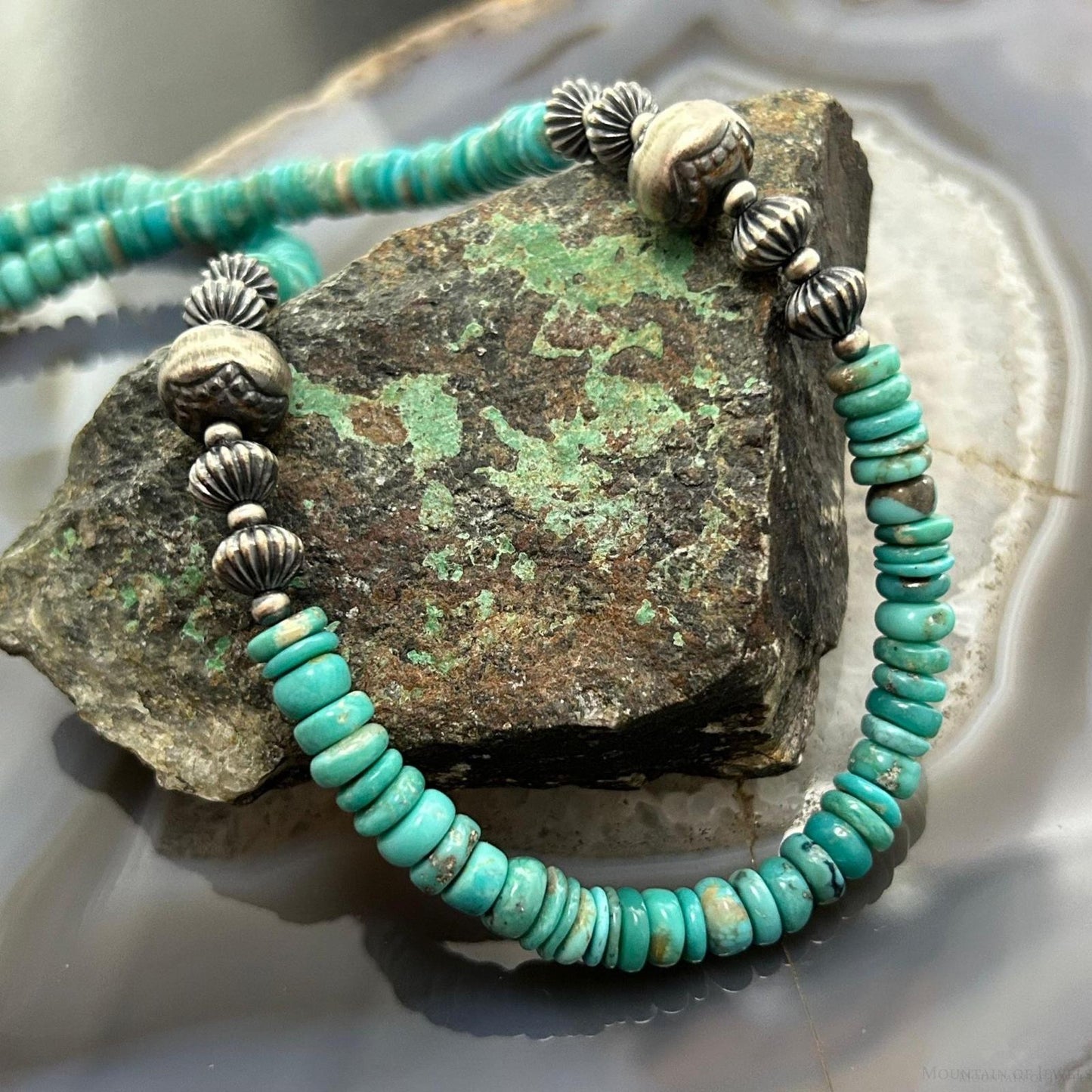 Sterling Silver Southwestern Style Blue Turquoise Beads & Sterling Beads 18"-20" Necklace