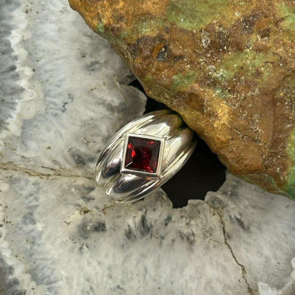 Carolyn Pollack Sterling Silver Faceted Garnet Decorated Ring For Women