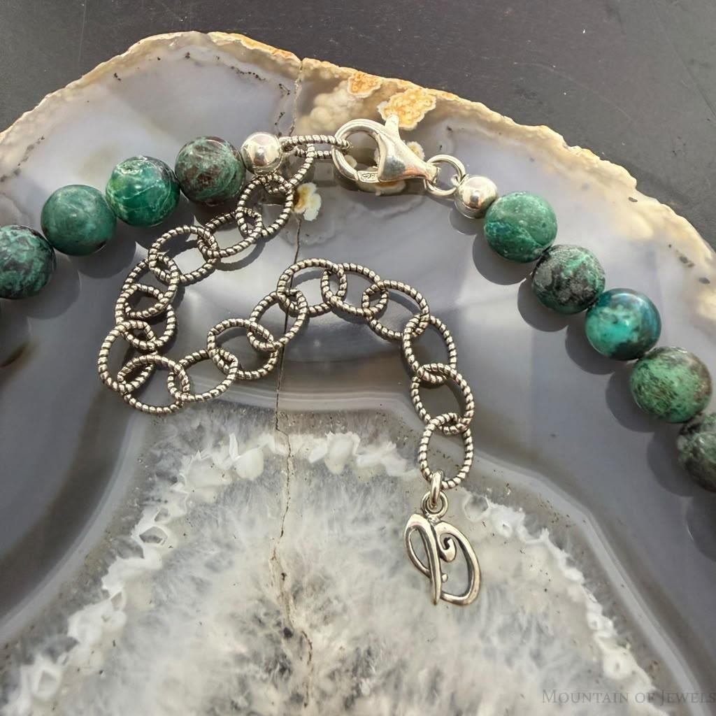 Carolyn Pollack Sterling Silver Chrysocolla Beads & Silver Beads 16"-20" Necklace For Women